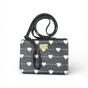 Luv Betsey Johnson Black White Heart Print Convertible Crossbody